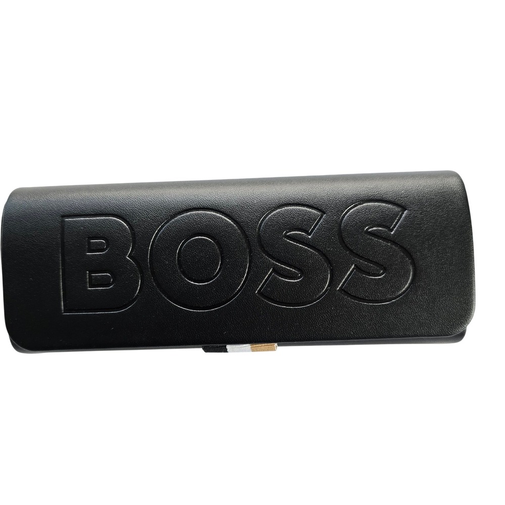 🆕️ BOSS‎ Black Leather Eyeglass Case with Cleaning Cloth "Be Your Own Boss"